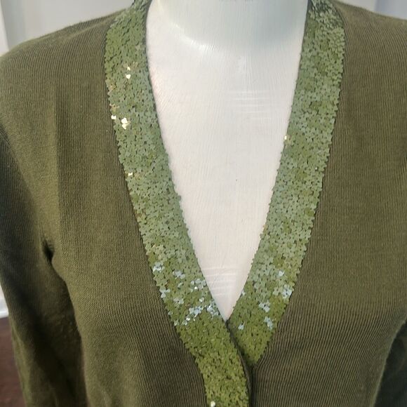 J. Crew Olive Sequin Trim Cardigan Sweater S - Picture 2 of 6